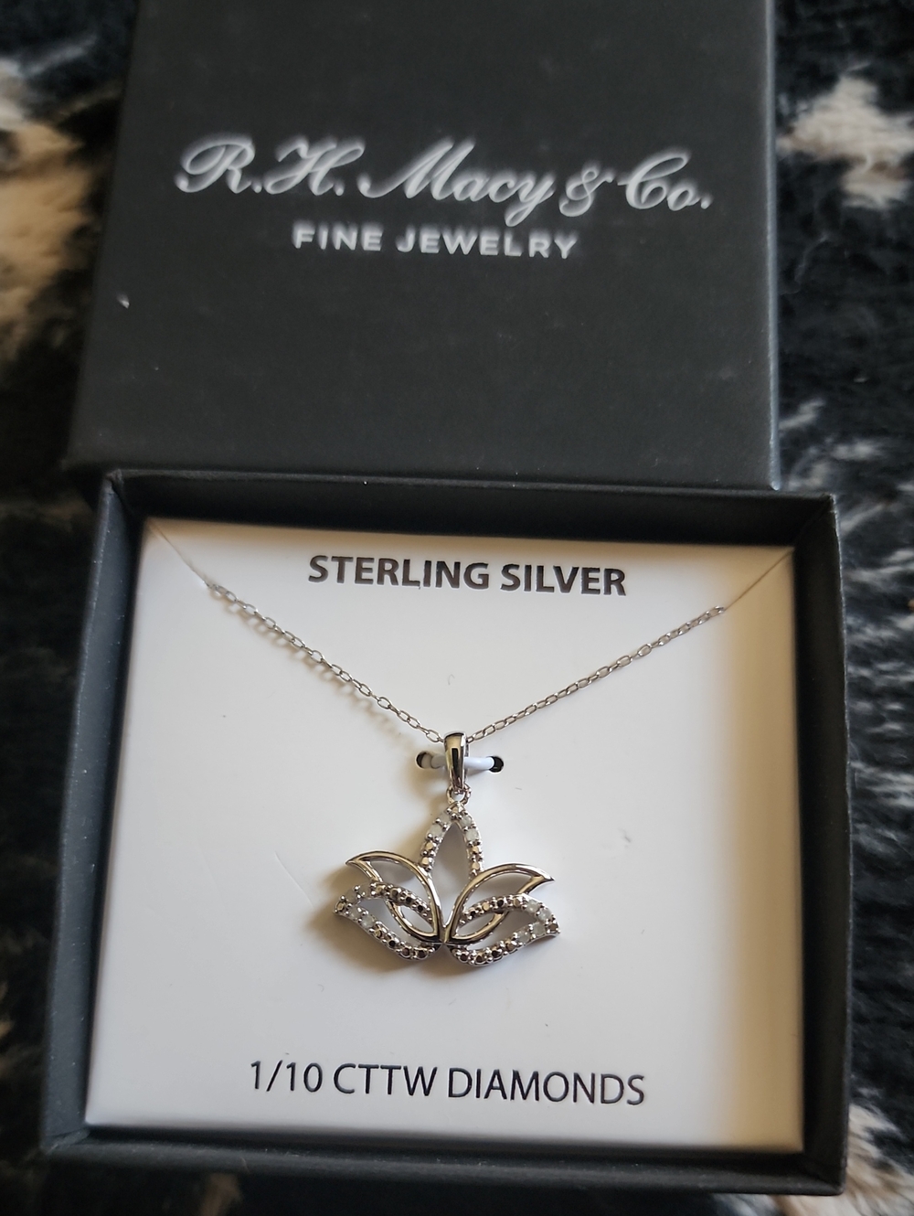 Sterling Silver Lotus Diamond Necklace - Silver